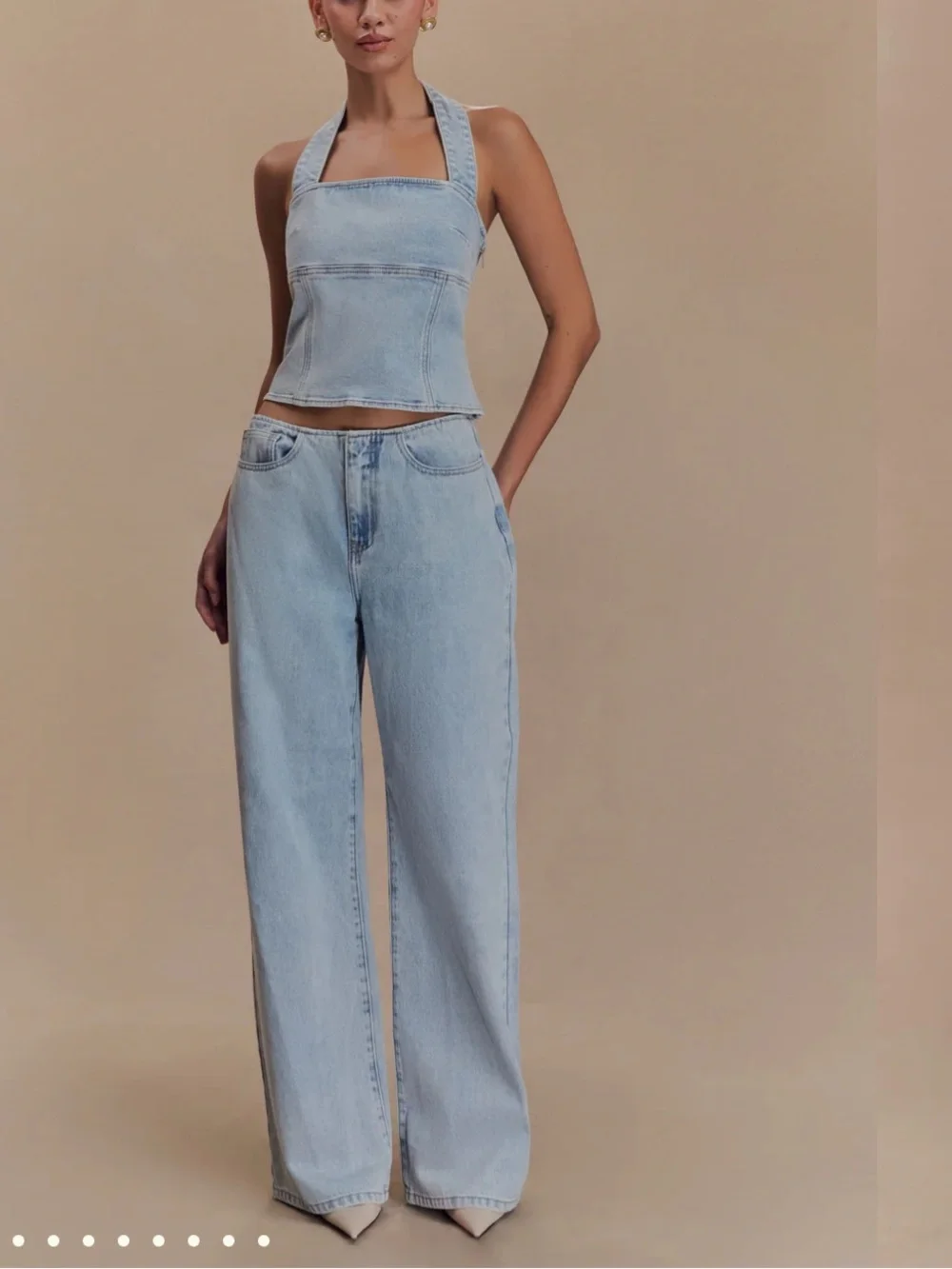 Meshki Denim Halter Top and Pants matching set